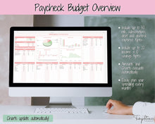 Load image into Gallery viewer, Budget by Paycheck Google Sheets Spreadsheet | Biweekly Zero Based Budget Tracker | Pink
