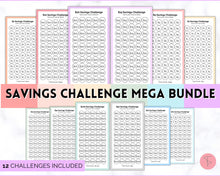 Load image into Gallery viewer, Mini Savings Challenge Printable BUNDLE | 12 Saving Trackers, Cash Envelope, A6 Saving Challenges | Pastel Rainbow