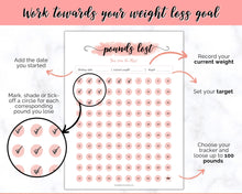 Load image into Gallery viewer, Pounds Lost Tracker Bundle - 10 20, 30, 50, 100 lbs Printable Weight Loss Printables | Pink Watercolor