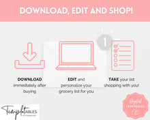 Load image into Gallery viewer, EDITABLE Grocery List Printable | Digital Weekly Shopping, Meal Planner Checklist, Kitchen Organization Template, Google Sheets | Pink
