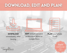 Load image into Gallery viewer, Editable Yearly Planner 2023 | Year at a Glance, Undated Annual To Do List, 12 Month Year in Review Calendar | Mono