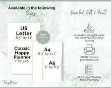 Load image into Gallery viewer, Weekly Meal Planner Printable | Food Diary, Meal Tracker, Food Journal with BONUS Grocery List | Green Eucalyptus