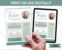 Load image into Gallery viewer, Meet the Teacher Template | Editable Introduction letter for Teachers | Green