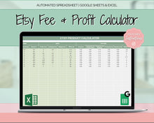 Load image into Gallery viewer, Etsy Fee and Profit Calculator | Pricing Spreadsheet for Small Business & Etsy Sellers | Green