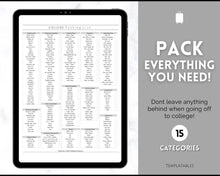 Load image into Gallery viewer, College Packing List Printable | Back to School Moving Checklist for Students, Google Sheets | Mono