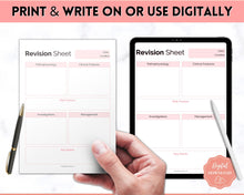 Load image into Gallery viewer, Nursing Revision Sheets for Medical School | Medicine & Nursing Students, Exam Revision Notes & Guide Templates | Pink