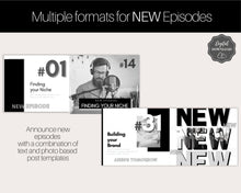 Load image into Gallery viewer, 25 Podcast Facebook Post Templates. Editable Social Media Posts. Canva Template. Marketing Graphics Podcasters Podcasting Face book, Planner | Mono
