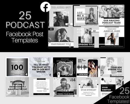25 Podcast Facebook Post Templates. Editable Social Media Posts. Canva Template. Marketing Graphics Podcasters Podcasting Face book, Planner | Mono
