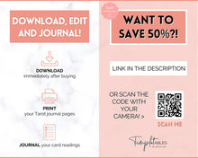 Load image into Gallery viewer, Tarot Journal, 100+ Pg Printable Tarot Planner Workbook, Daily Card Reading, Tarot Spreads, Tarot Deck Notebook, Witch, Grimoire, Oracle | Mono