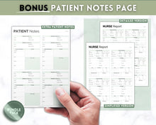 Load image into Gallery viewer, 4 Patient Nurse Report Sheet to Organize your Shifts | Nurse Brain Sheet, ICU Nurse Report Patient Assessment Template | Green