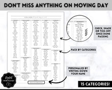 Load image into Gallery viewer, College Packing List Printable | Back to School Moving Checklist for Students, Google Sheets | Mono