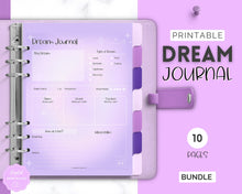 Load image into Gallery viewer, Dream Journal Printable BUNDLE | Dream Analysis, Dream Interpretation, Dream Tracker, Dream Diary & Sleep Tracker | Purple