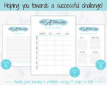 Load image into Gallery viewer, EDITABLE 75 SOFT Challenge Tracker | 75soft Printable Challenge, Fitness & Health Planner | Blue Watercolor