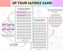 Load image into Gallery viewer, Mini Savings Challenge Printable BUNDLE | 12 Saving Trackers, Cash Envelope, A6 Saving Challenges | Pastel Rainbow