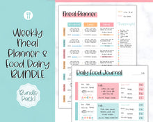 Load image into Gallery viewer, Colorful Meal Planner BUNDLE | Weekly Food Diary, Meal Tracker Printable, Daily Food Journal & Grocery List | Colorful Sky