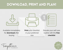 Load image into Gallery viewer, FREE - Self Care Checklist, Self-Care Planner & Selfcare Journal Tracker | Wellness Planner, Daily Wellbeing, Mindfulness, Mental Health Kit | WC Scrawl Green