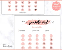 Load image into Gallery viewer, Pounds Lost Tracker Bundle - 10 20, 30, 50, 100 lbs Printable Weight Loss Printables | Pink Watercolor