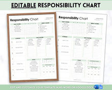 Load image into Gallery viewer, EDITABLE Responsibility Chart | Family Chore Chart, Weekly Adult Routine & Reward Chart for Kids | Green