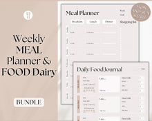 Load image into Gallery viewer, Boho Meal Planner BUNDLE | Weekly Food Diary, Meal Tracker Printable & Daily Food Journal | Lux