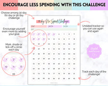 Load image into Gallery viewer, No Spend Challenge BUNDLE | Printable 30 day, 60 day, 90 day Savings Challenge & Monthly Spending Tracker | Pastel Rainbow