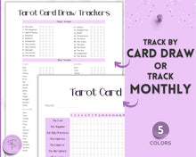 Load image into Gallery viewer, Tarot Card Trackers & Monthly Readings | Learn Tarot Card Readings, Tarot Spreads | Beginner Tarot Planner Workbook, Grimoire & Cheat Sheets | Purple