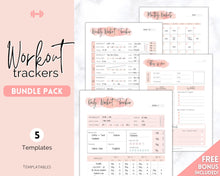 Load image into Gallery viewer, Workout Tracker BUNDLE | Fitness, Exercise & Weight loss Planner | Pink Watercolor