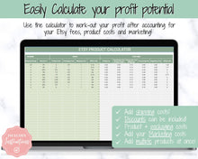 Load image into Gallery viewer, Etsy Fee and Profit Calculator | Pricing Spreadsheet for Small Business & Etsy Sellers | Green
