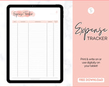 Load image into Gallery viewer, FREE - Expense Tracker Bundle | Income, Savings, Budget, Bill & Spending Tracker for Personal Finance | Pink Watercolor