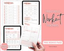 Load image into Gallery viewer, Workout Tracker BUNDLE | Fitness, Exercise & Weight loss Planner | Pink Watercolor