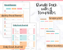 Load image into Gallery viewer, Colorful Meal Planner BUNDLE | Weekly Food Diary, Meal Tracker Printable, Daily Food Journal & Grocery List | Colorful Sky