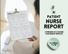 Load image into Gallery viewer, 4 Patient Nurse Report Sheet to Organize your Shifts | Nurse Brain Sheet, ICU Nurse Report Patient Assessment Template | Green
