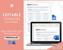 Load image into Gallery viewer, Essay Planner Printable BUNDLE for Students | Essay Writing Template for College Assignment, School, Homework & Projects | Minimalist