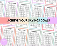Load image into Gallery viewer, Mini Savings Challenge Printable BUNDLE | 12 Saving Trackers, Cash Envelope, A6 Saving Challenges | Pastel Rainbow