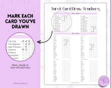 Load image into Gallery viewer, Tarot Card Trackers & Monthly Readings | Learn Tarot Card Readings, Tarot Spreads | Beginner Tarot Planner Workbook, Grimoire & Cheat Sheets | Purple