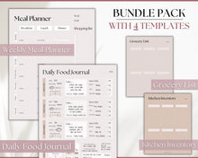 Load image into Gallery viewer, Boho Meal Planner BUNDLE | Weekly Food Diary, Meal Tracker Printable & Daily Food Journal | Lux
