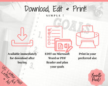 Load image into Gallery viewer, EDITABLE 2023 Goal Planner Printable | 2023 New Year Goals Insert, Habit Tracker, Monthly Goal Setting Planner