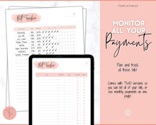 Load image into Gallery viewer, Bill Payment Tracker Printable | Monthly Bill Organizer, Checklist & Calendar | Pink Watercolor