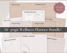 Load image into Gallery viewer, Self Care Planner & Wellness Journal BUNDLE | Printable Selfcare Tracker Checklist, Wellbeing, Mindfulness & Health Planners | Lux