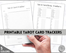 Load image into Gallery viewer, Tarot Card Trackers & Monthly Readings | Learn Tarot Card Readings, Tarot Spreads | Beginner Tarot Planner Workbook, Grimoire & Cheat Sheets | Mono