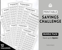 Load image into Gallery viewer, Mini Savings Challenge Printable BUNDLE | 12 Saving Trackers, Cash Envelope, A6 Saving Challenges | Mono