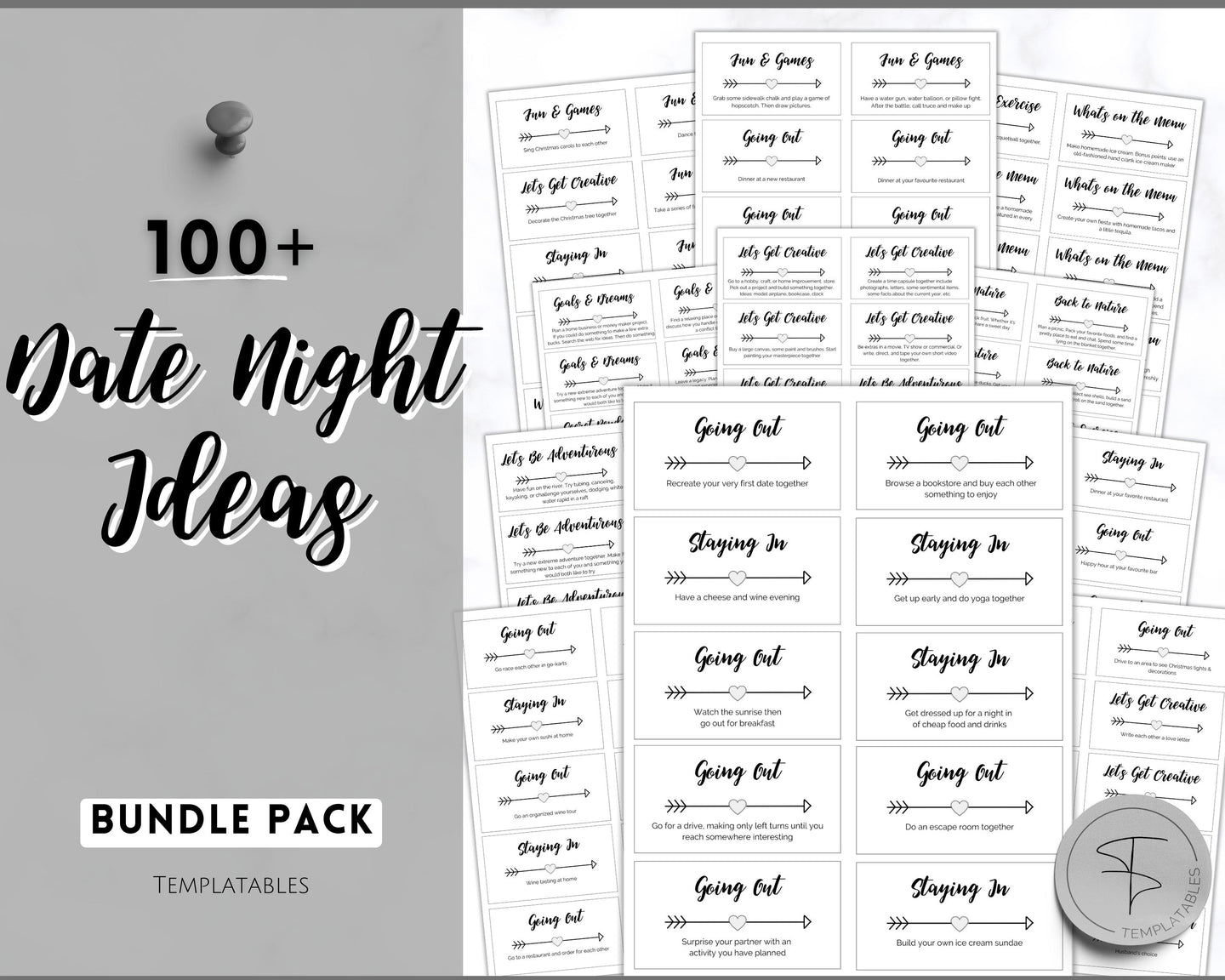 Couples Date Night Idea Cards | 100+ Printable Card Game Gift for Valentines, Birthdays & Anniversaries | Mono