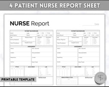 Load image into Gallery viewer, 4 Patient Nurse Report Sheet to Organize your Shifts | Nurse Brain Sheet, ICU Nurse Report Patient Assessment Template | Mono