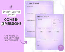 Load image into Gallery viewer, Dream Journal Printable BUNDLE | Dream Analysis, Dream Interpretation, Dream Tracker, Dream Diary & Sleep Tracker | Purple