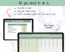 Load image into Gallery viewer, Etsy Fee and Profit Calculator | Pricing Spreadsheet for Small Business & Etsy Sellers | Green