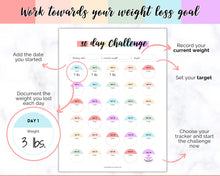 Load image into Gallery viewer, 30 day Weight Loss Tracker & Monthly Challenge | Weight Loss Chart, Pounds Lost Fitness Tracker | Rainbow Swash