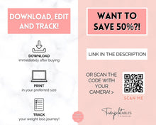 Load image into Gallery viewer, Pounds Lost Tracker Bundle - 10 20, 30, 50, 100 lbs Printable Weight Loss Printables | Pink Watercolor