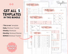 Load image into Gallery viewer, Workout Tracker BUNDLE | Fitness, Exercise & Weight loss Planner | Pink Watercolor