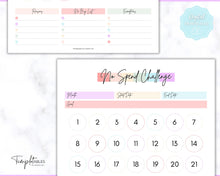Load image into Gallery viewer, No Spend Challenge BUNDLE | Printable 30 day, 60 day, 90 day Savings Challenge & Monthly Spending Tracker | Pastel Rainbow
