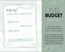 Load image into Gallery viewer, Monthly Budget Planner Printable | Financial Income, Expenses, Debt, Paycheck & Savings Tracker Template | Green Eucalyptus