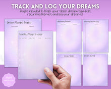 Load image into Gallery viewer, Dream Journal Printable BUNDLE | Dream Analysis, Dream Interpretation, Dream Tracker, Dream Diary & Sleep Tracker | Purple